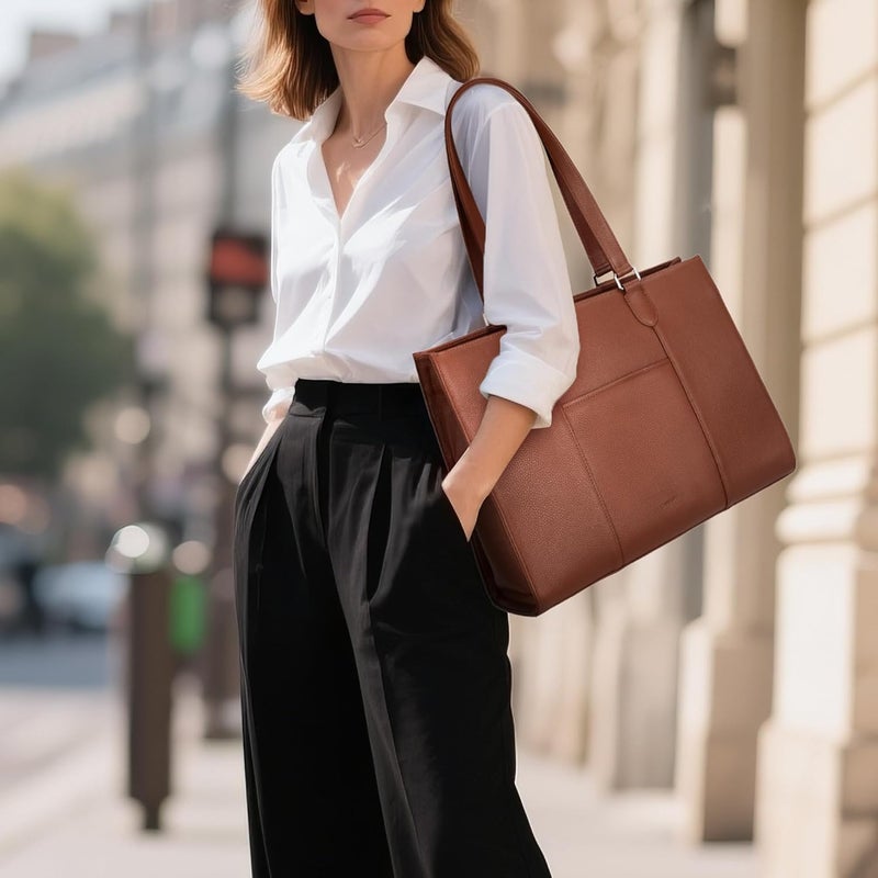 befen Genuine Leather Tote Bag for Women Work, Women's Leather Shoulder Bags Purses Satchel Handbags with Laptop Compartment - Image 2